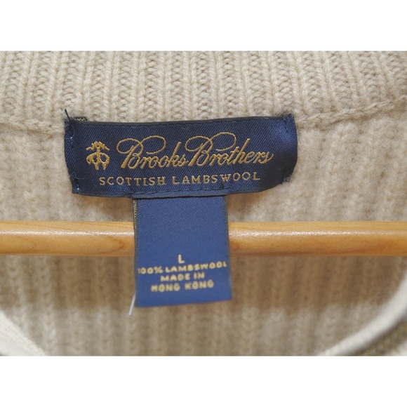 Brooks Brothers Scottish Lambswool Sweater 1/4 Zip L Large Mens Beige KEKO9151 - Picture 3 of 6